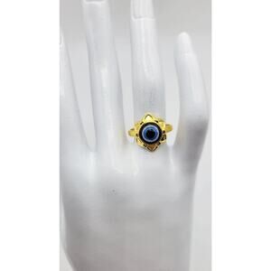 NEW Womens Blue Evil Eye Ring Lotus Flower Protection Good Fortune Lucky Ring